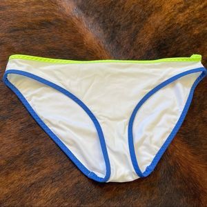 NWOT Aerie White Neon Yellow & Cobalt Blue Detail Bikini Bottoms